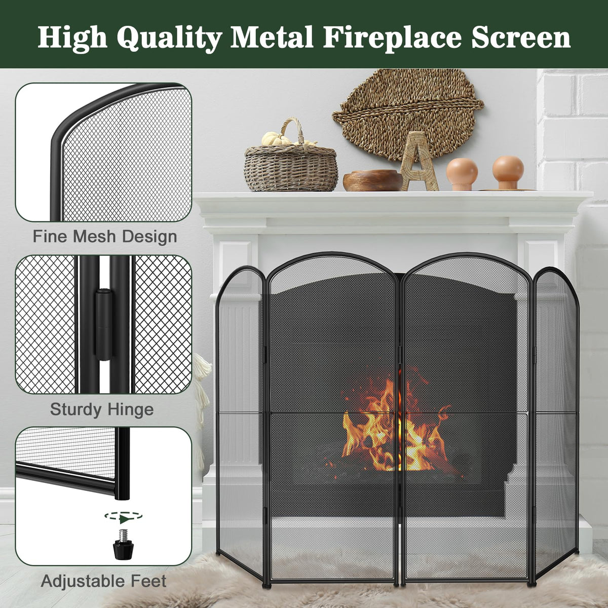 Foldable Wrought Iron Fireplace Screen D7730