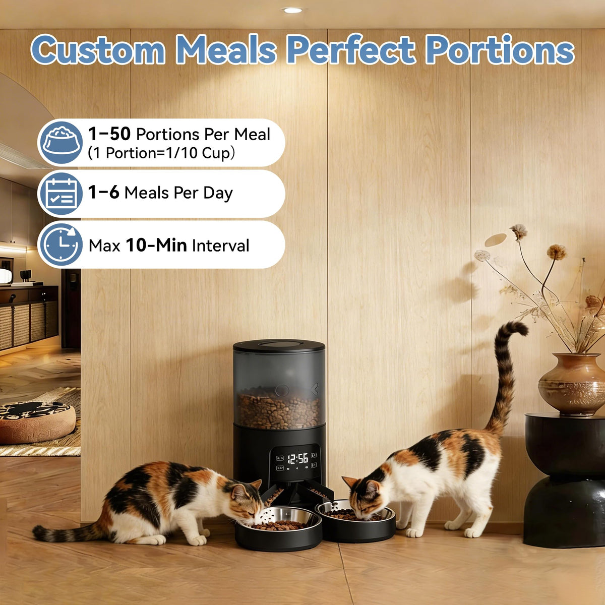 6L Automatic Cat Feeder with 2 Stainless Bowls Black F60032