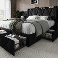 Queen Bed Frame with 4 Storage Drawers and Charging Station F523