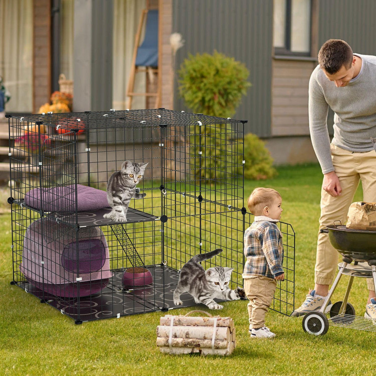 Black 2-Tier Cat Cage V235760