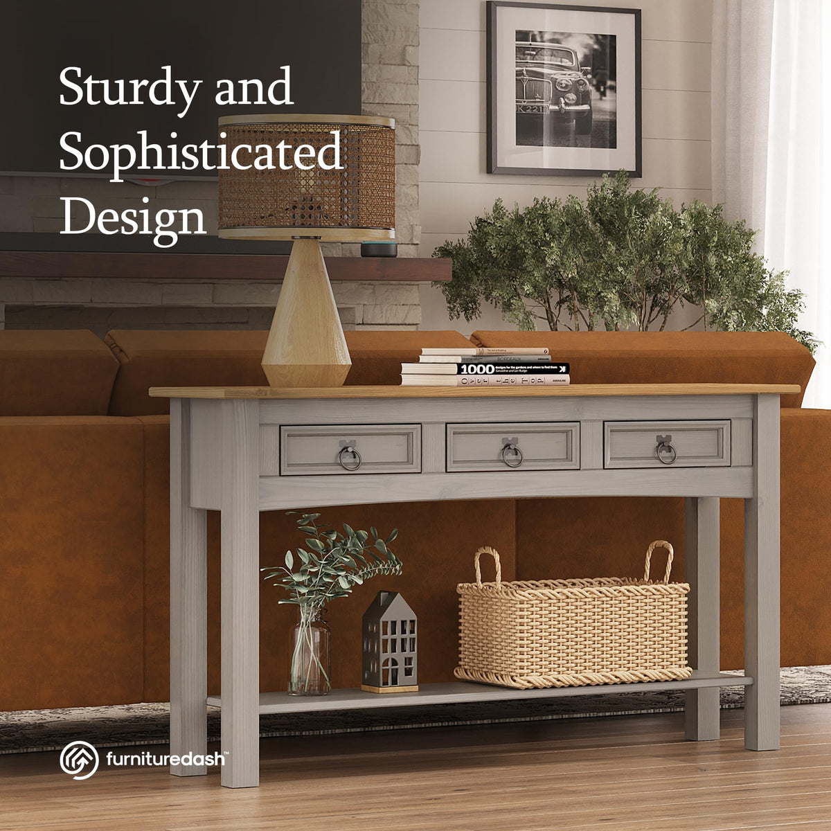 Solid Wood Console Table with 3 Drawers M9715