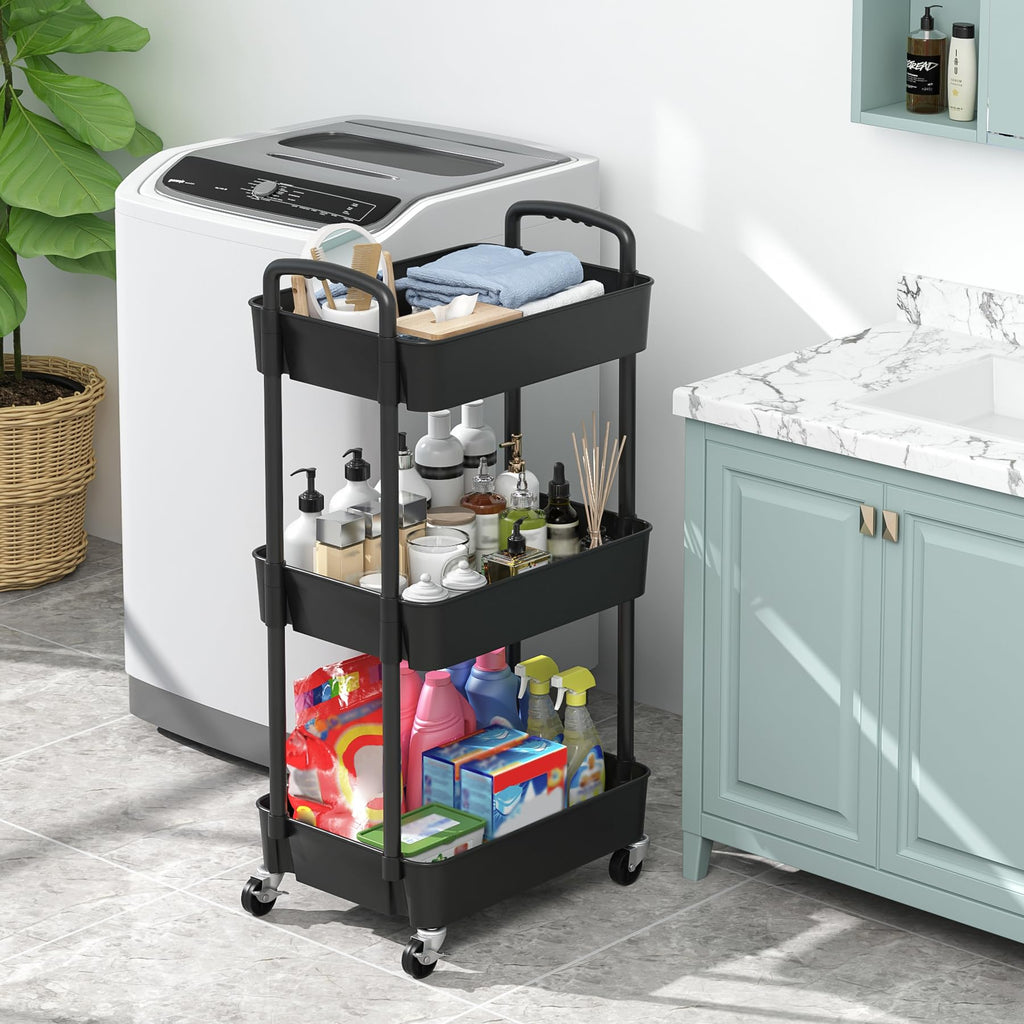 3-Tier Plastic Rolling Utility Cart with Wheels N738618