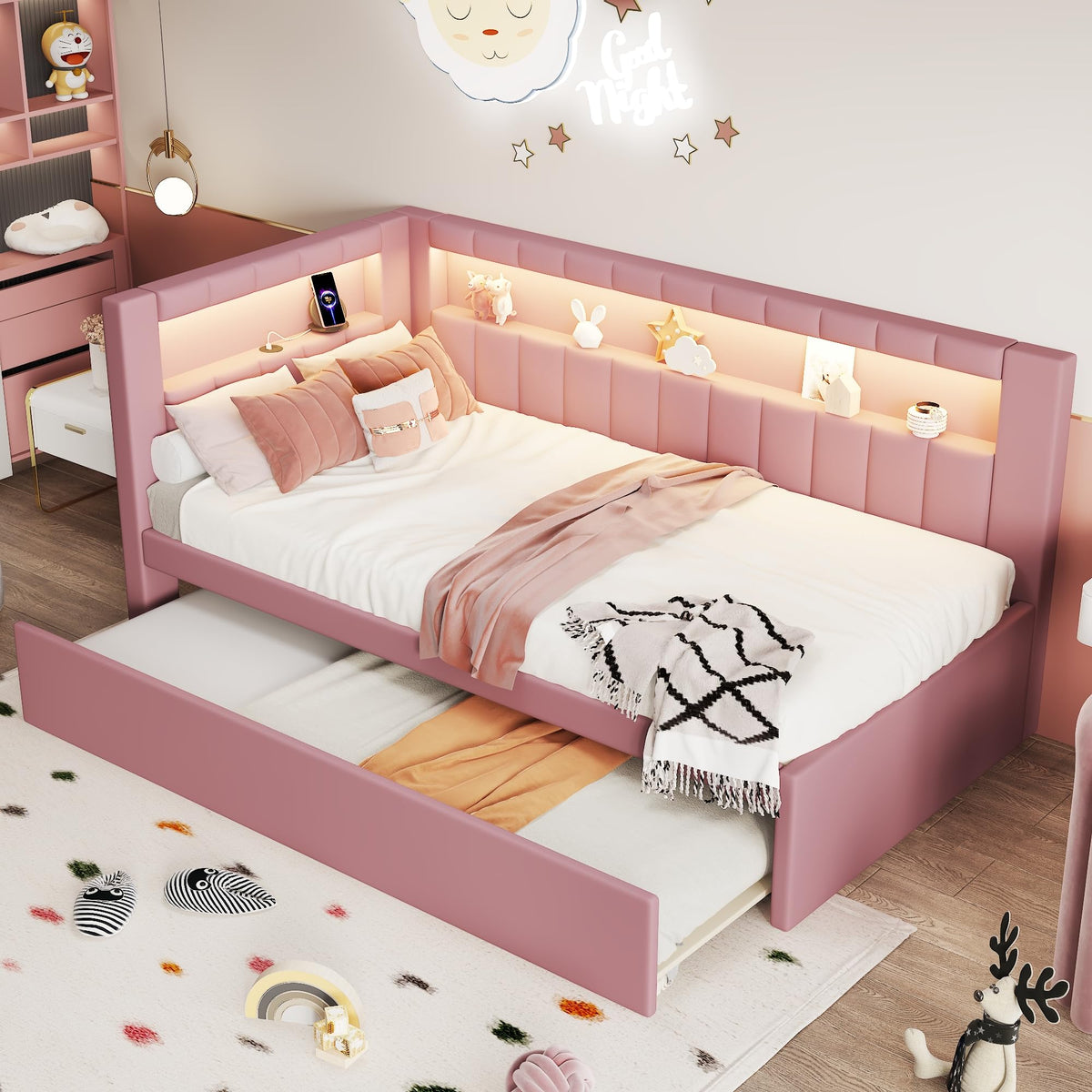 Pink Twin Size Daybed with Trundle H759075