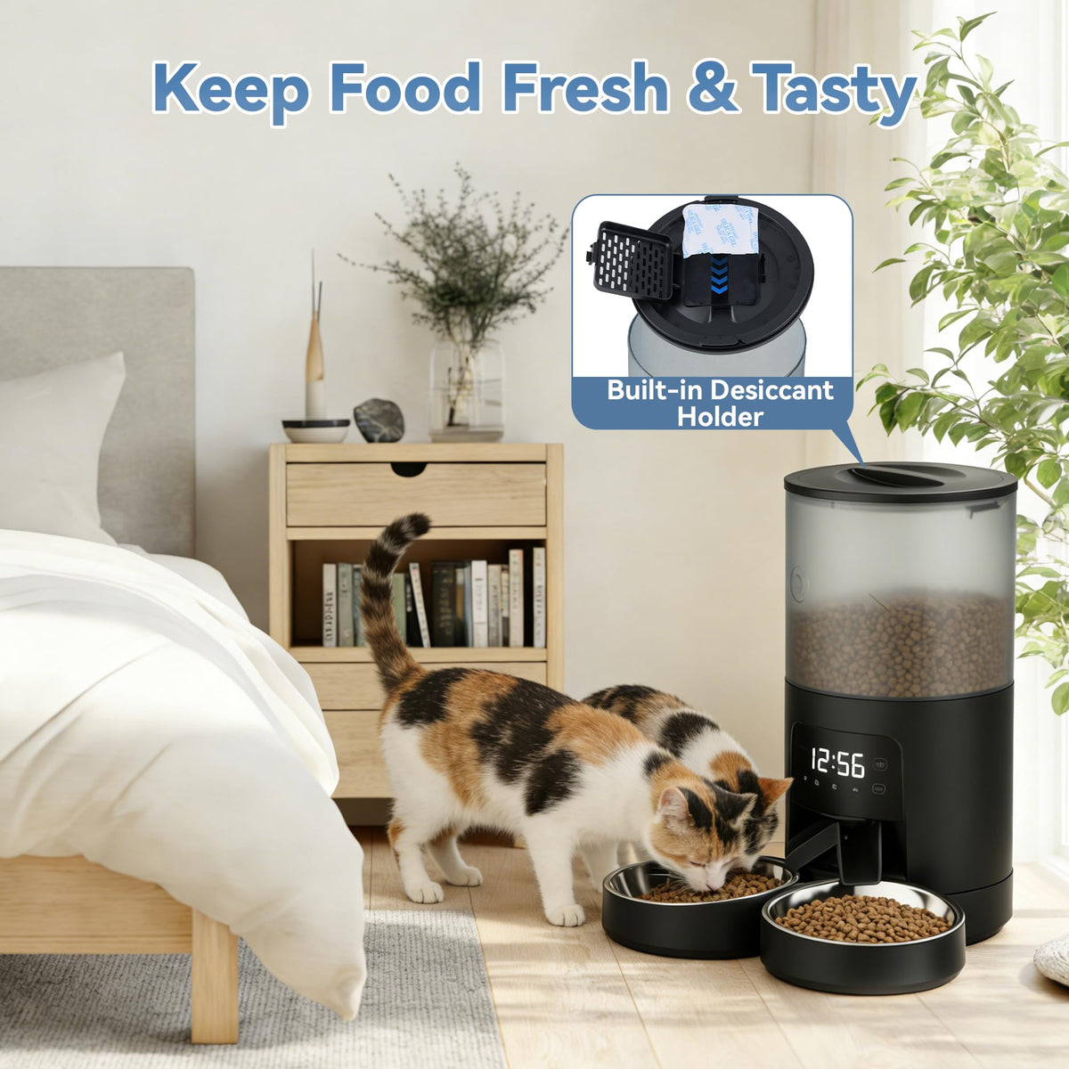 6L Automatic Cat Feeder with 2 Stainless Bowls Black F60032