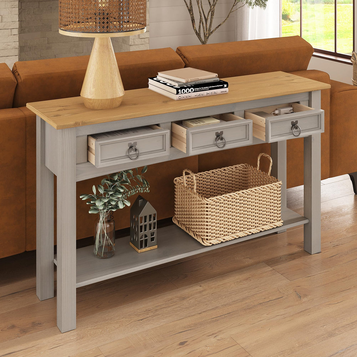Solid Wood Console Table with 3 Drawers M9715