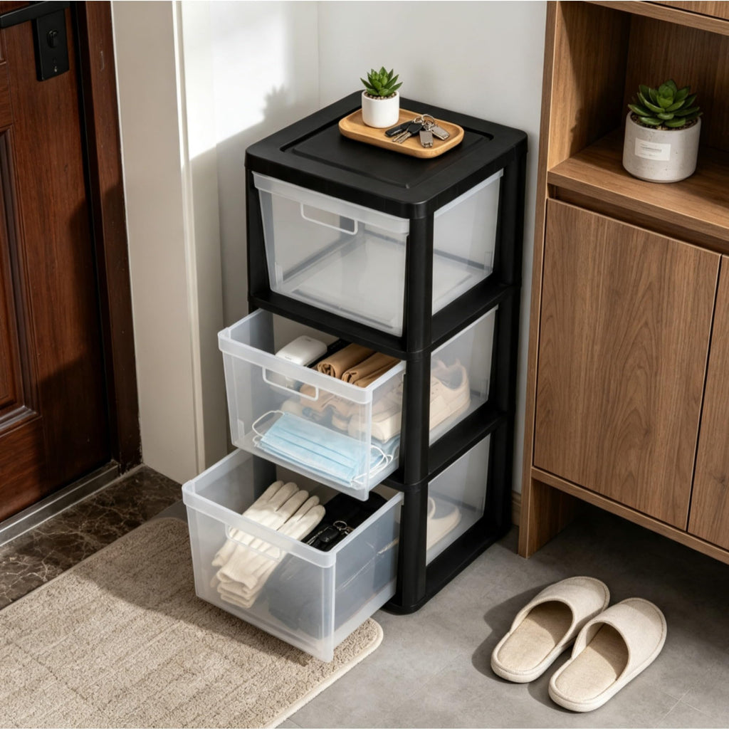 Black 3-Drawer Plastic Storage Tower X835821