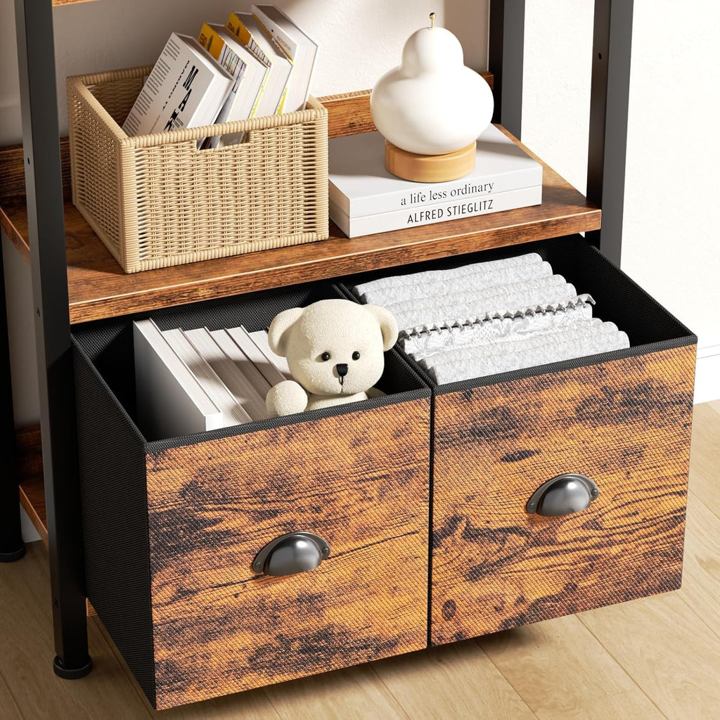 5-Tier Tall Bookshelf with 2 Fabric Drawers Q5818