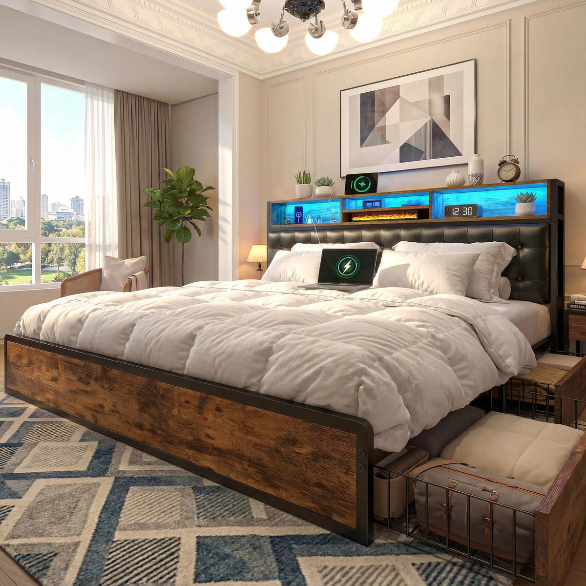 King Bed Frame with 4 Drawers D33302