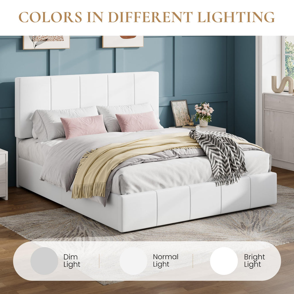 Queen Size White Velvet Upholstered Platform Bed N92701