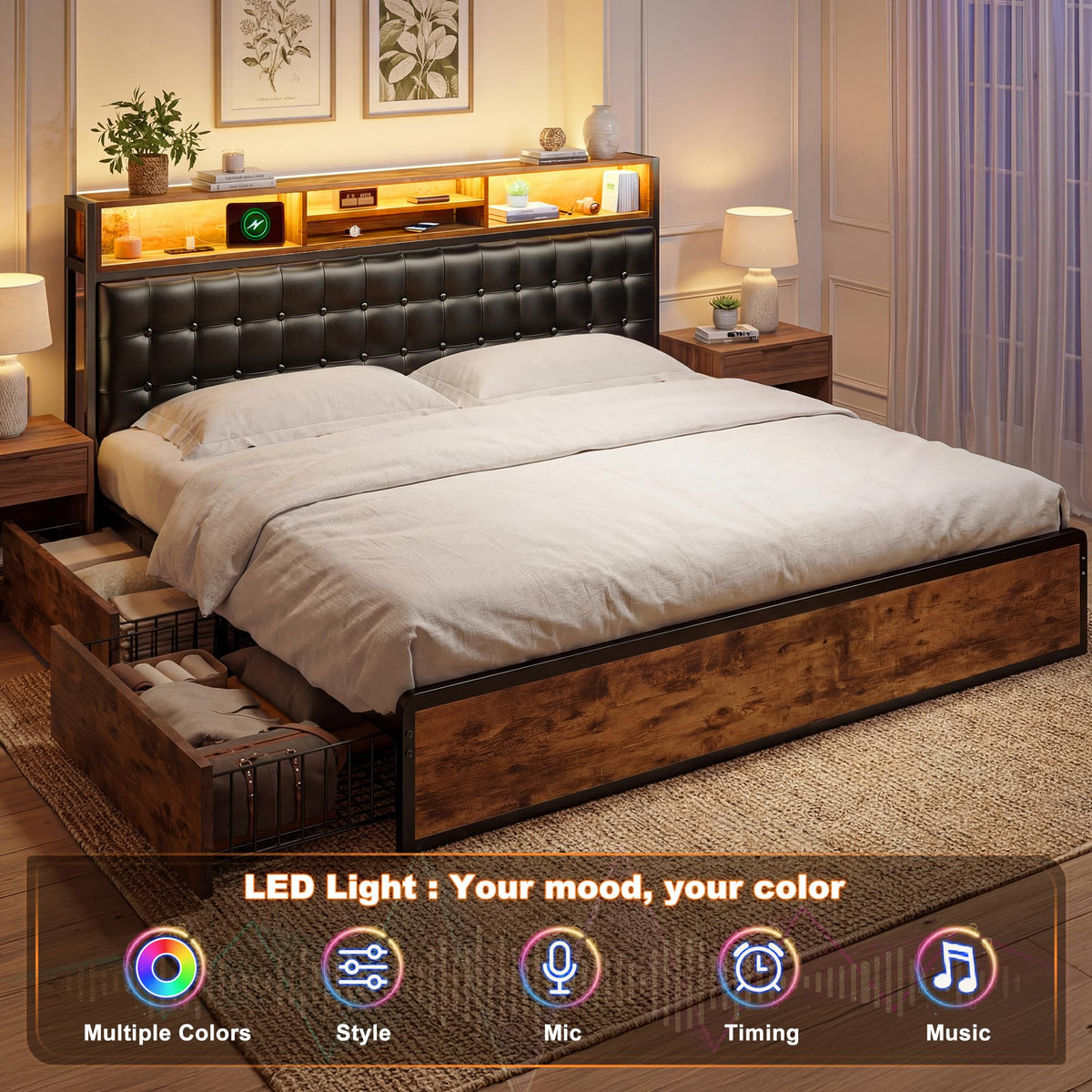 King Bed Frame with 4 Drawers D33302