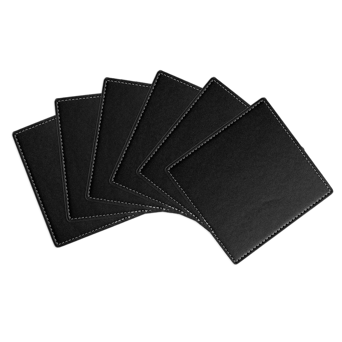 White Stitched Dual Sided Leather Coasters Set of 6 X1542