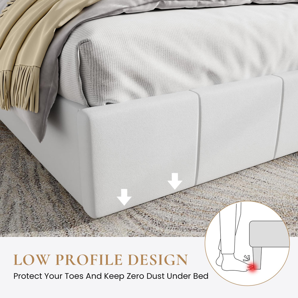 Queen Size White Velvet Upholstered Platform Bed N92701