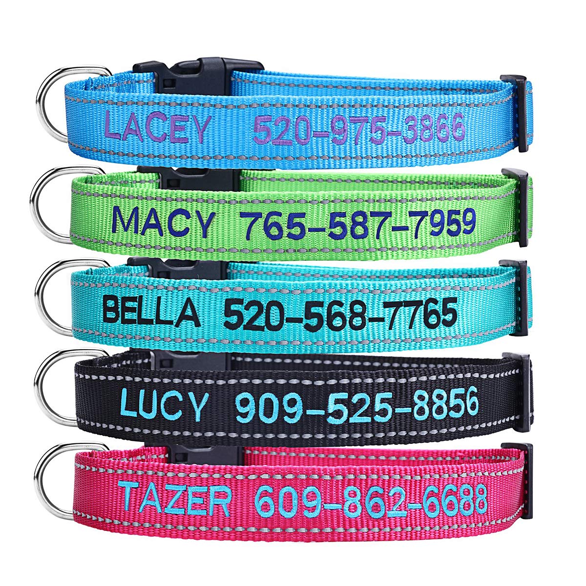Personalized Dog Collar, 4 Adjustable Sizes Quick Release Buckle and D-Ring W7272