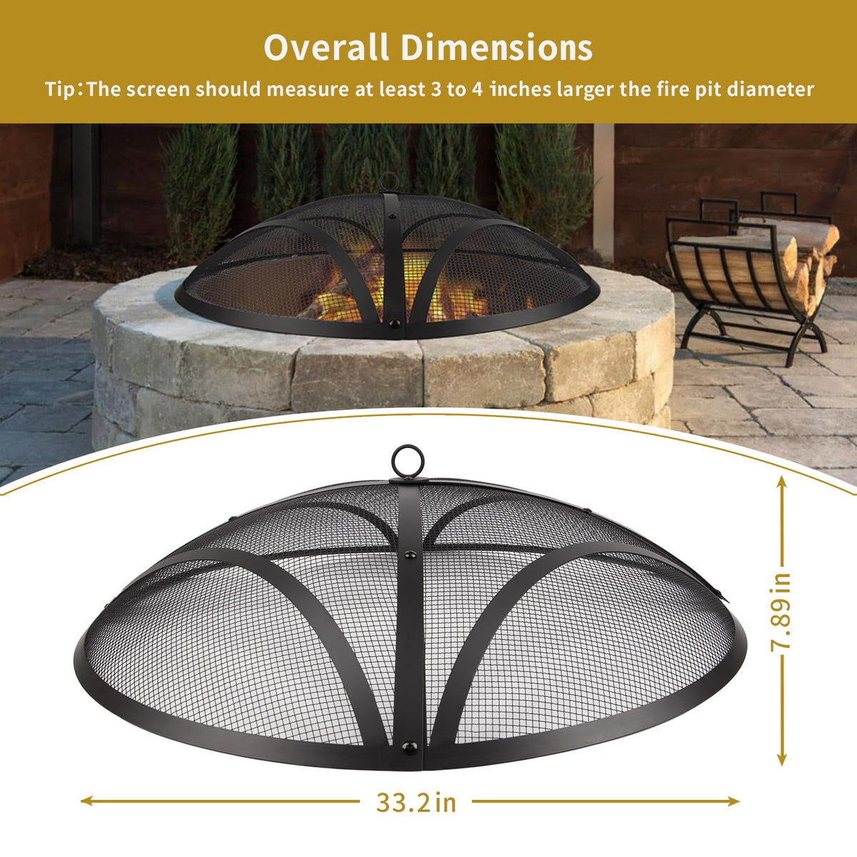 32In Reinforced Steel Round Fire Pit Screen Cover Y2037