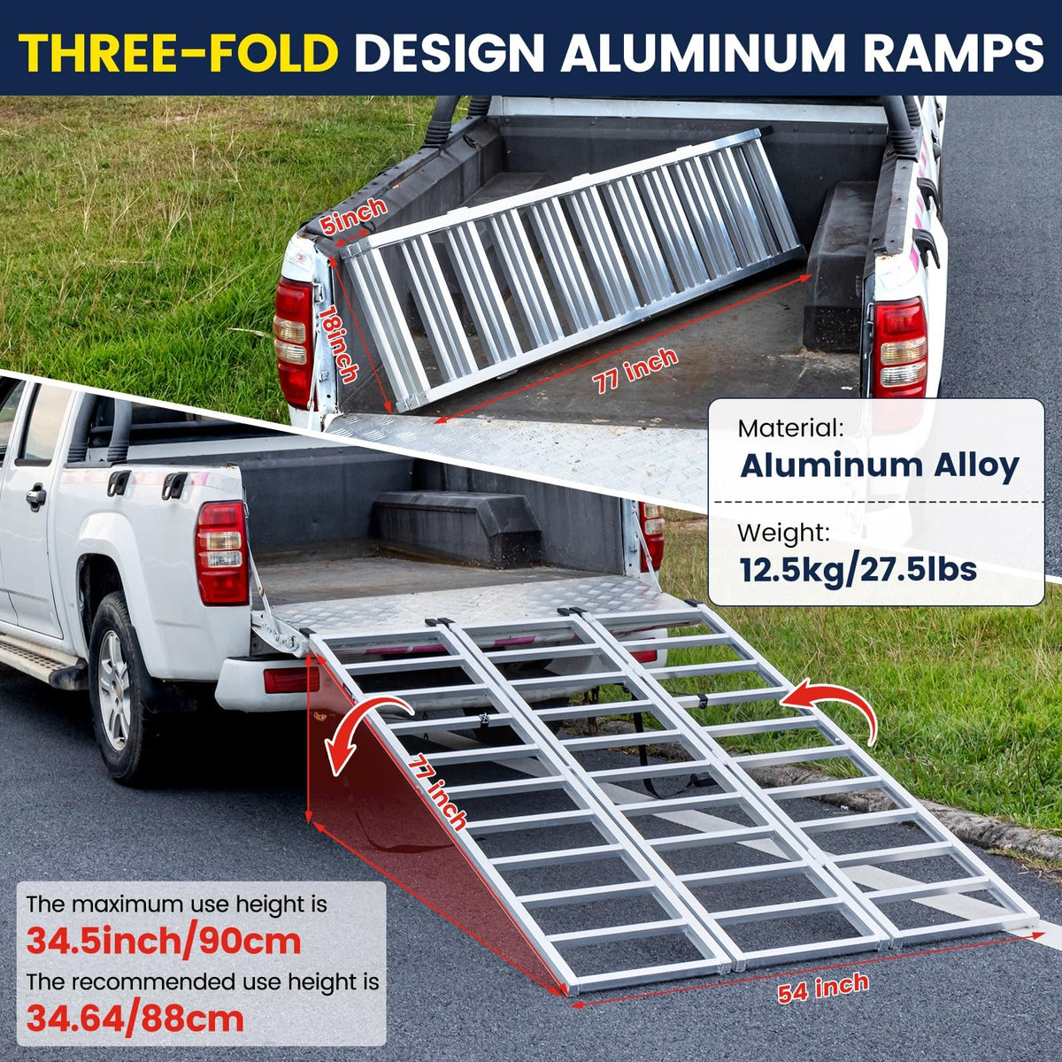 77" x 54" Tri-Fold Aluminum Loading Ramp, 1800 lbs Capacity O3880