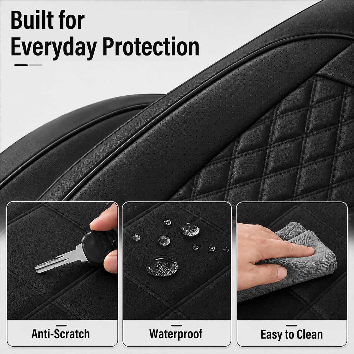 Black Nappa Leather Car Seat Covers Full Set D119
