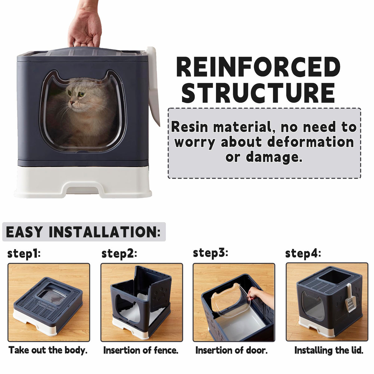 Top Entry Covered Cat Litter Box with Scoop and Brush T307
