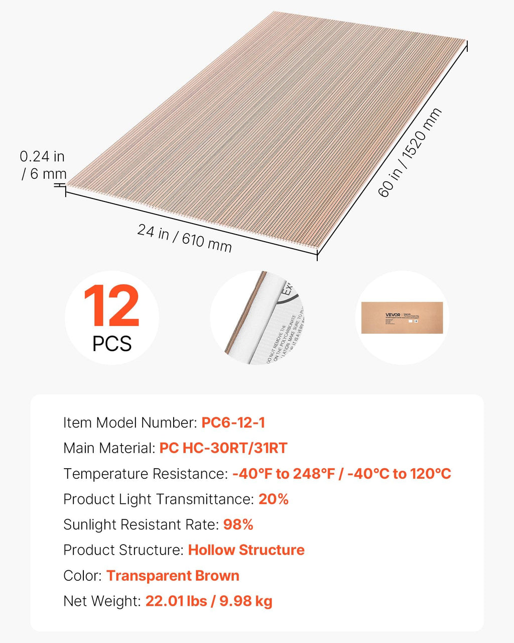 12Pcs Polycarbonate Roofing Panels Double Layer C80426