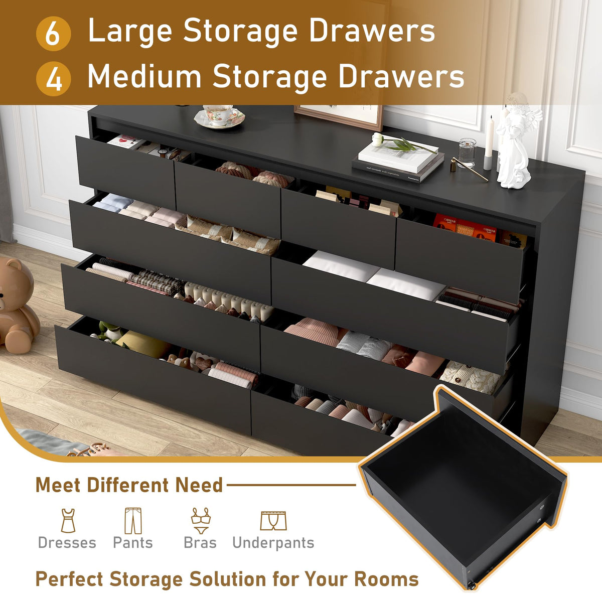Black 10 Drawer Wood Dresser X841815