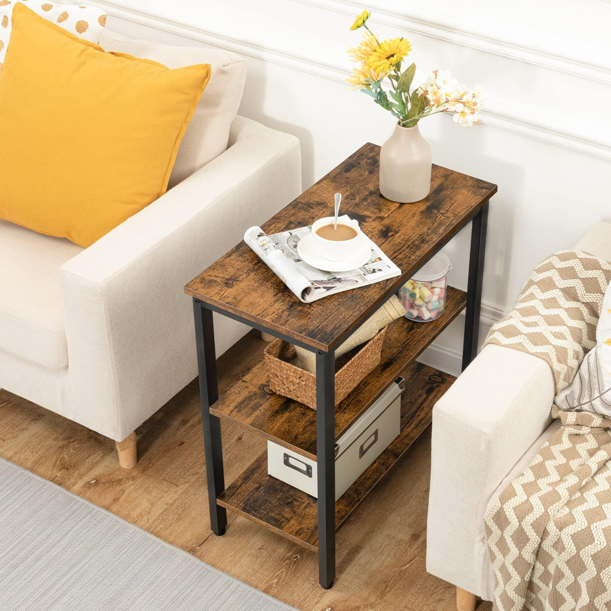 Rustic Brown and Black 3-Tier End Table F96233
