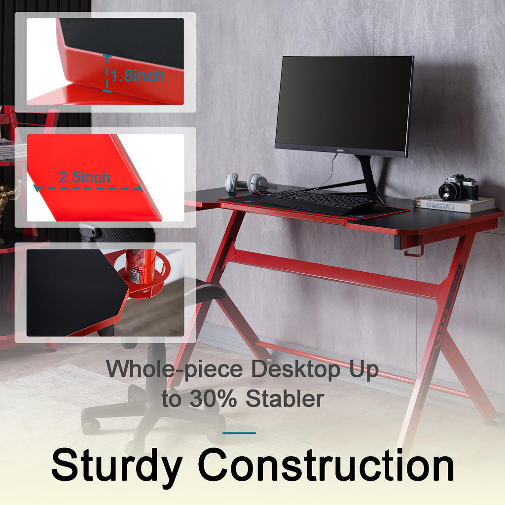 48" Black Red Gaming Computer Desk with Cup Holder A62475