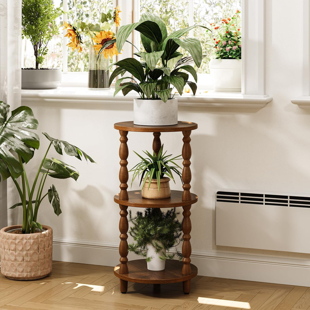 Small Round 3-Tier Wood Side Table with Storage Shelf A157220