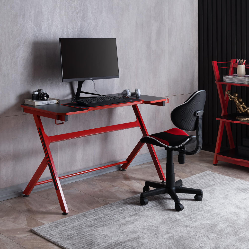 48" Black Red Gaming Computer Desk with Cup Holder A62475