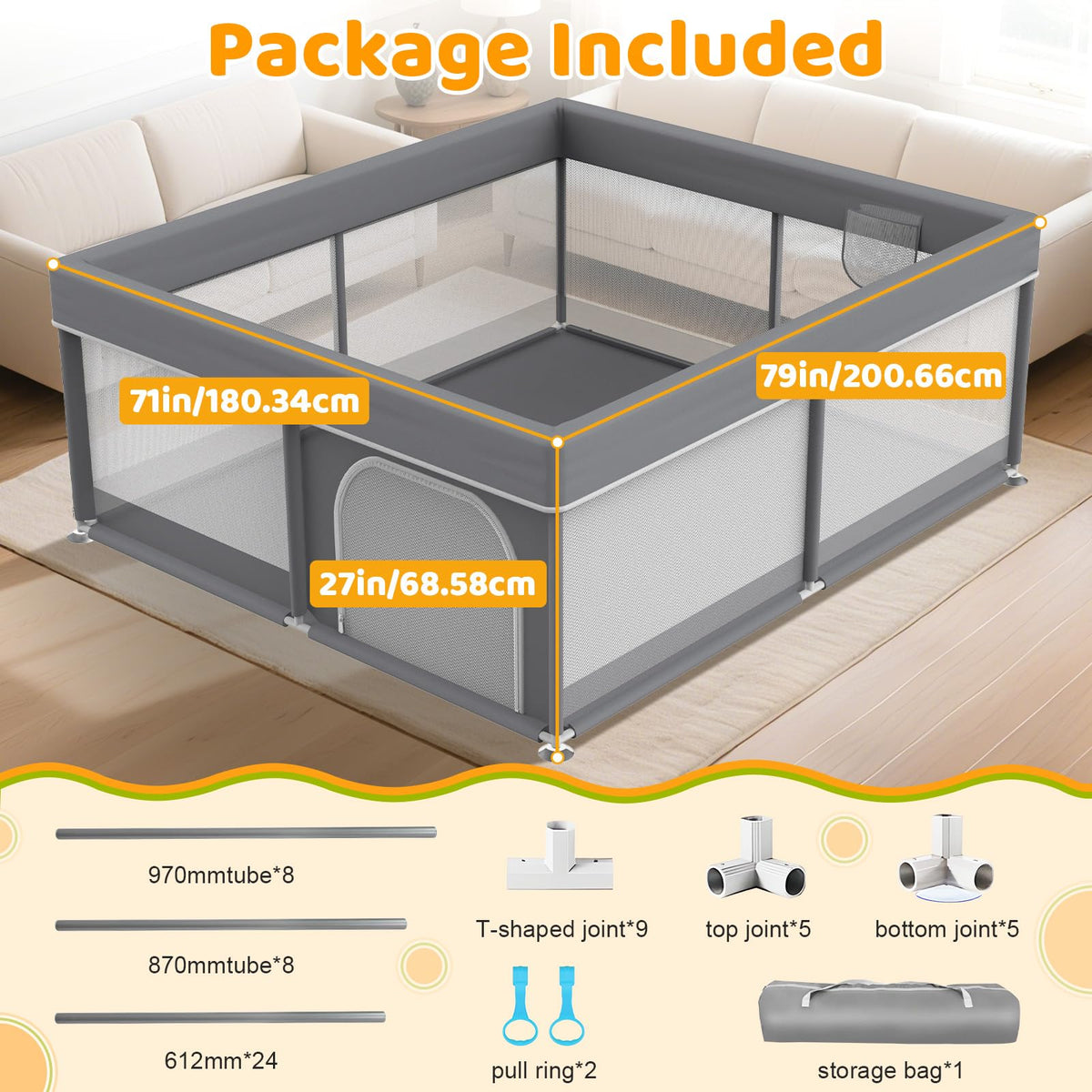 79x71 Inch Extra Large Baby Playpen Z29318