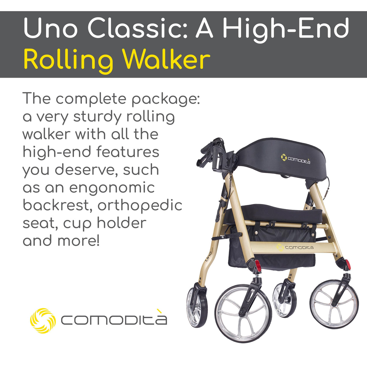 Rolling Walker with Orthopedic Extra Wide Seat and Brakes E280