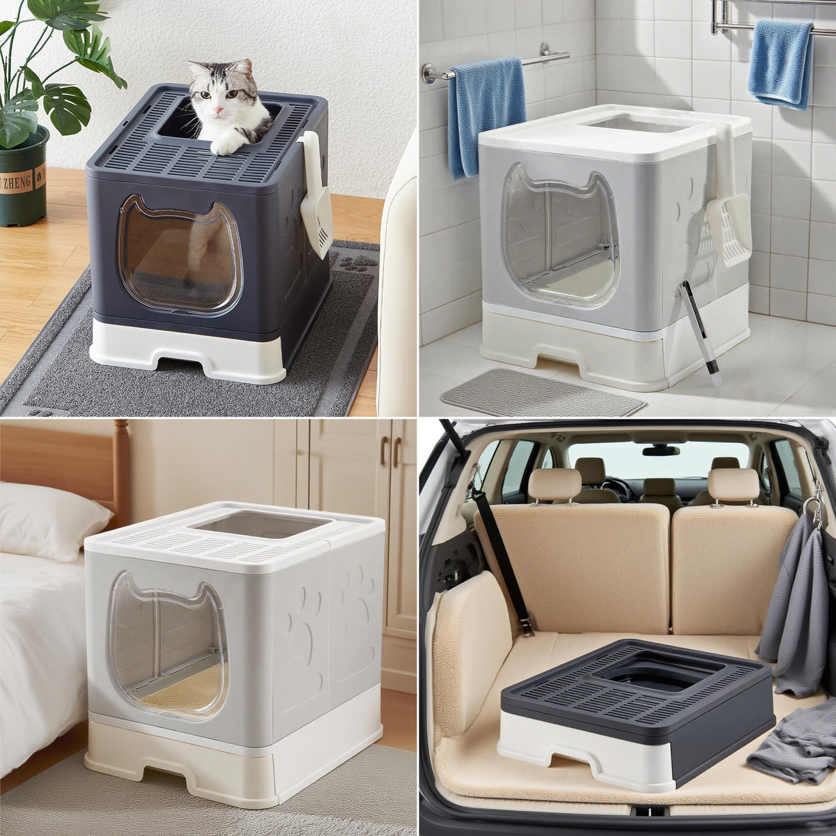 Top Entry Covered Cat Litter Box with Scoop and Brush T307