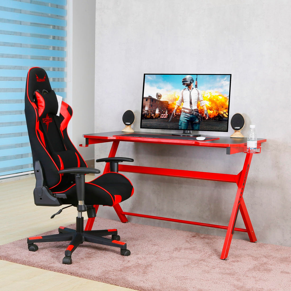 48" Black Red Gaming Computer Desk with Cup Holder A62475