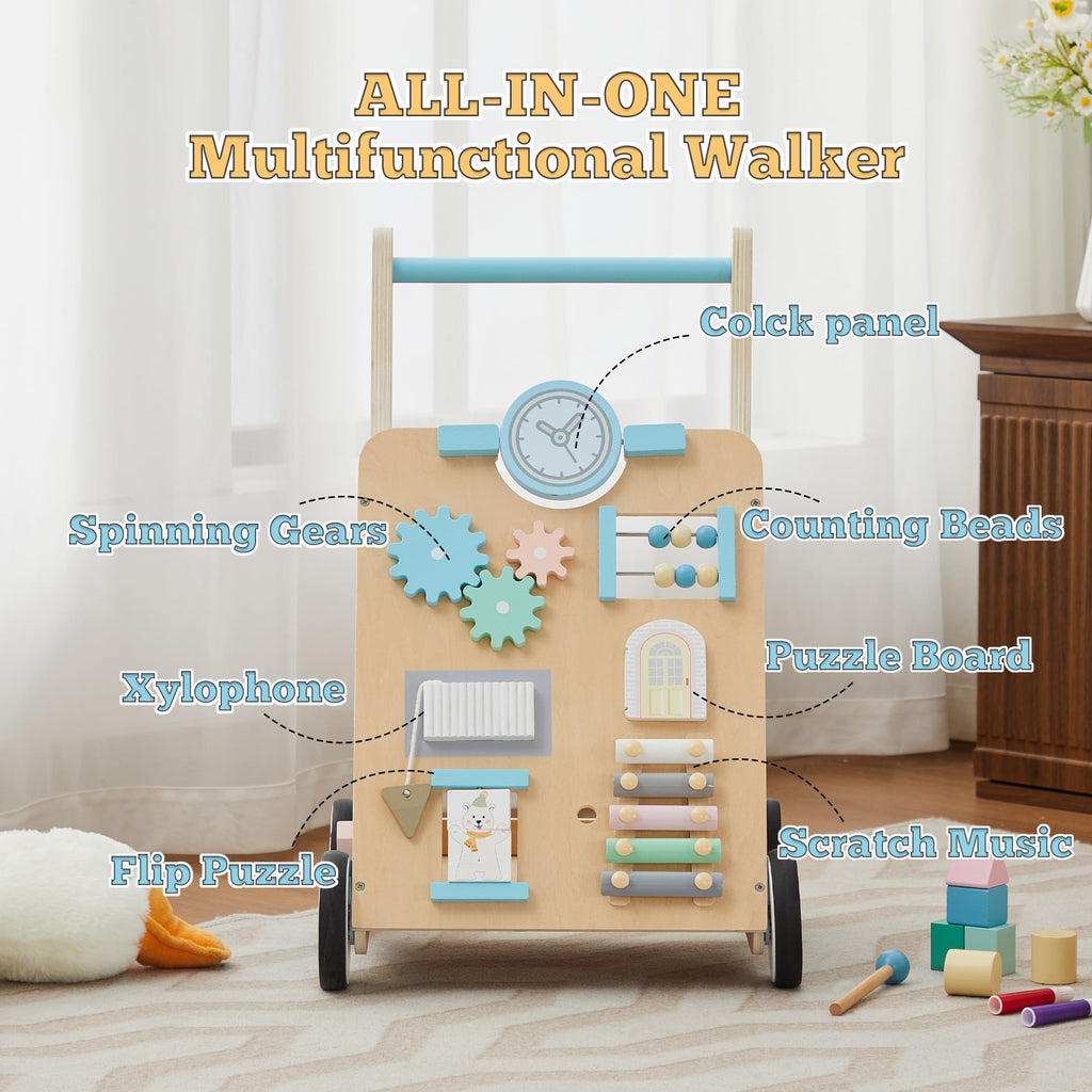 Blue Wooden Baby Walker with Activity Center Q854301