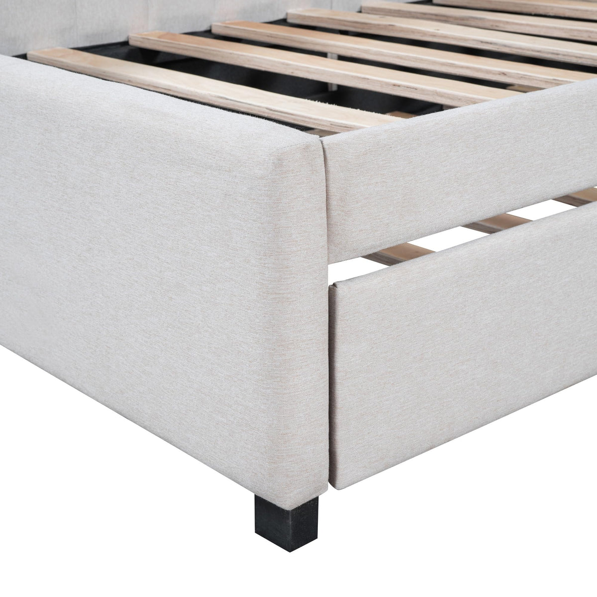 Upholstered Daybed with Trundle Linen Fabric Beige Twin V50681