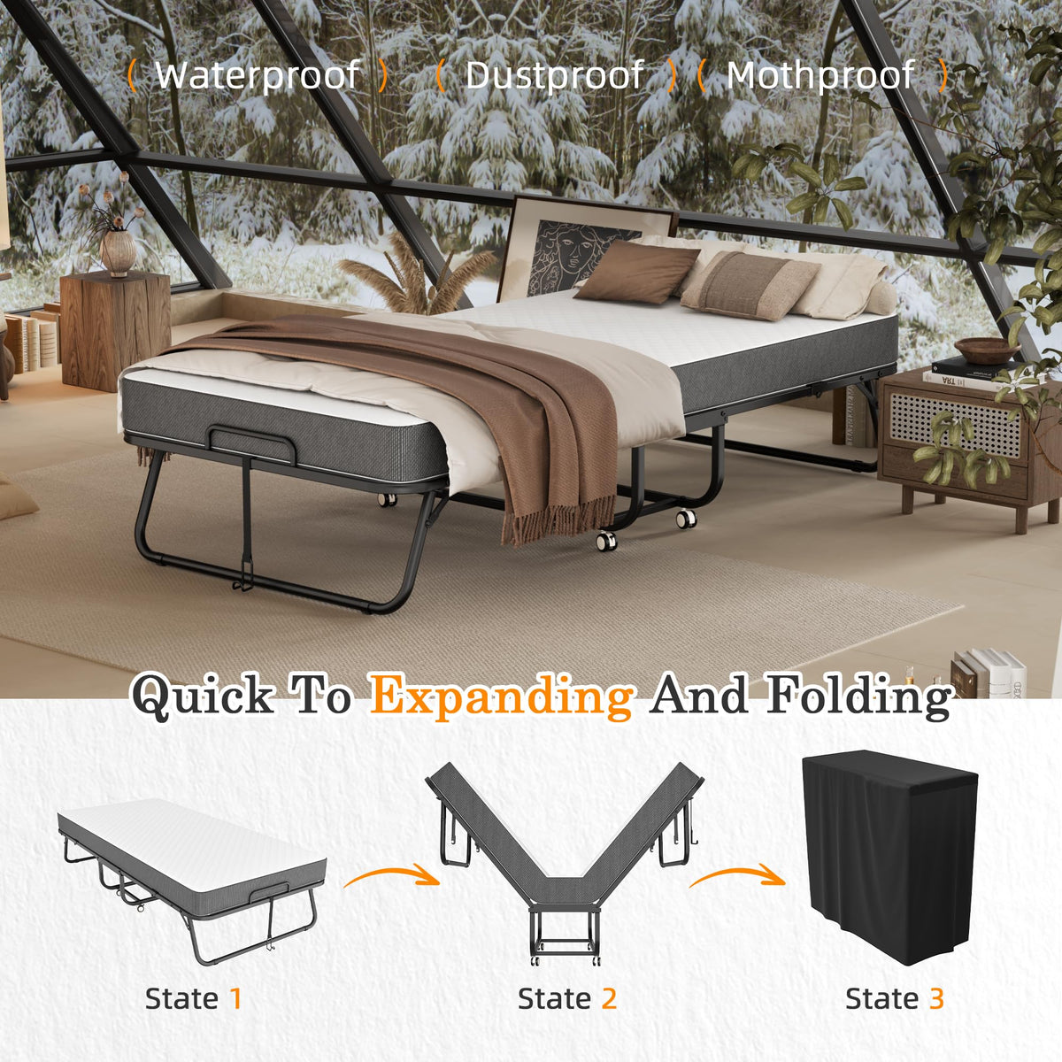 Folding Bed with Mattress 75" x 38" Memory Foam N53922