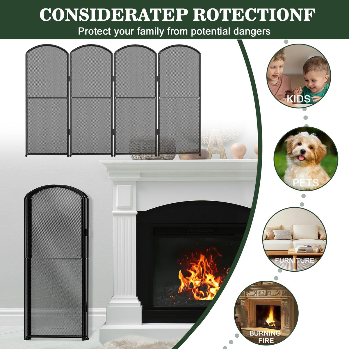 Foldable Wrought Iron Fireplace Screen D7730