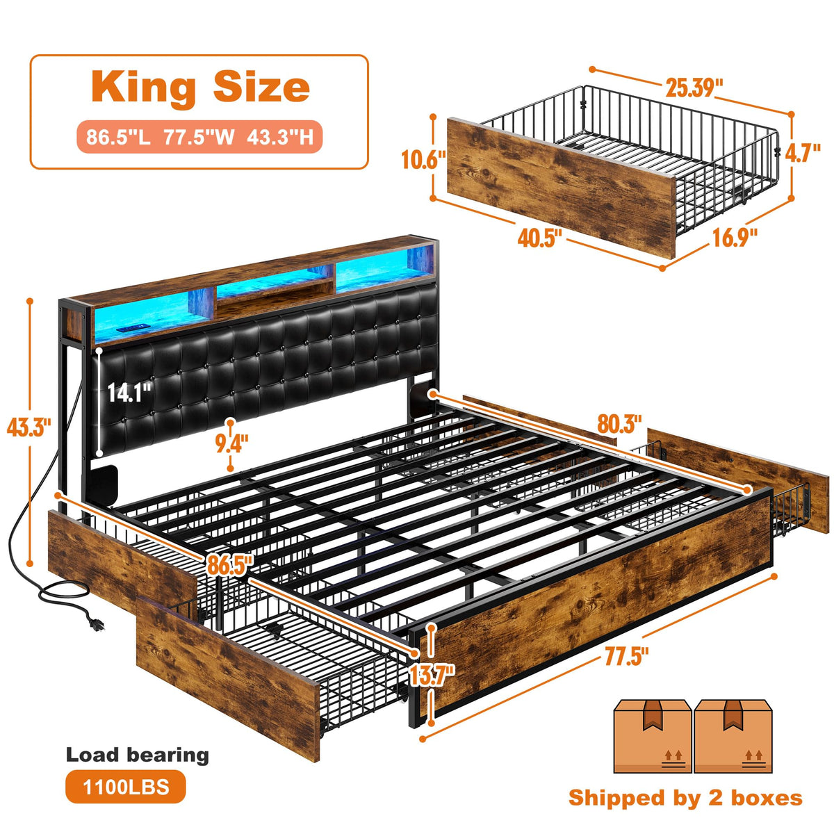 King Bed Frame with 4 Drawers D33302