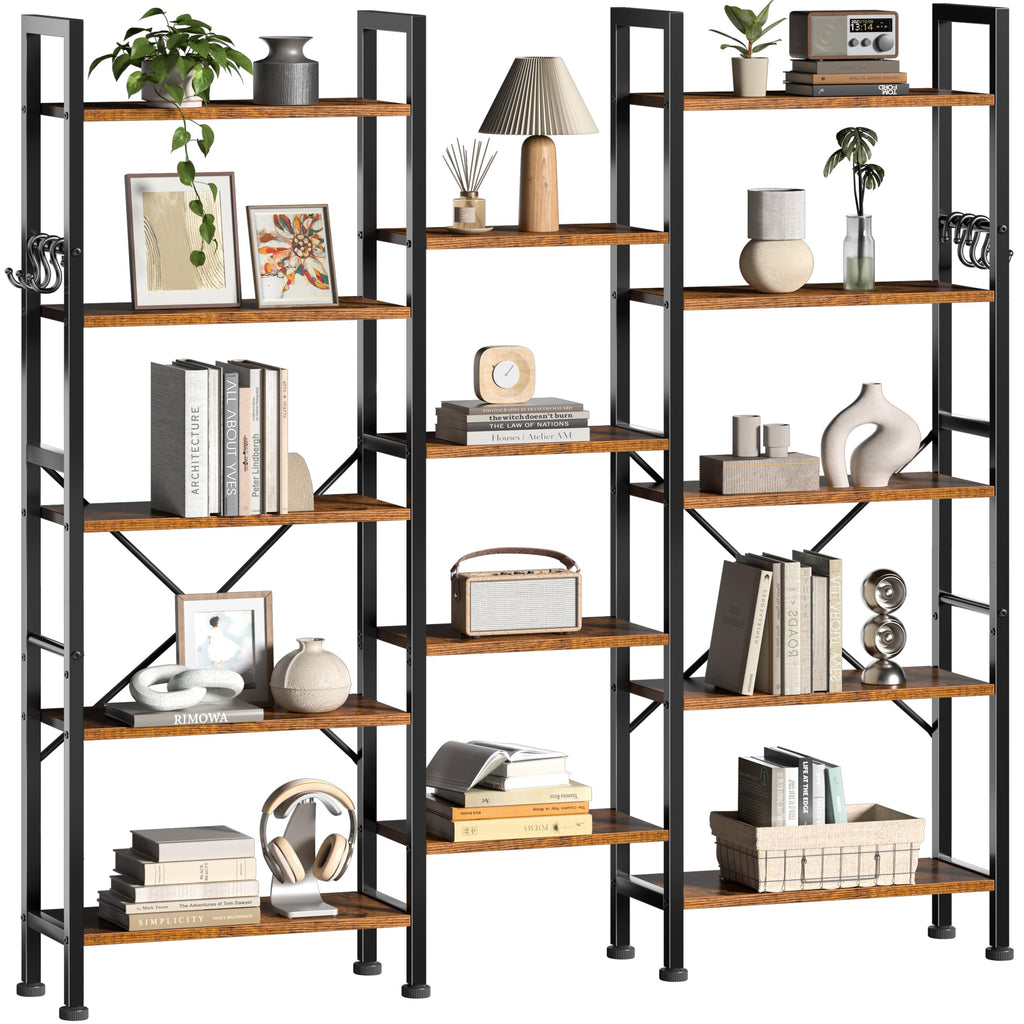 5 Tier Wide Bookshelf with 6 Hooks A836