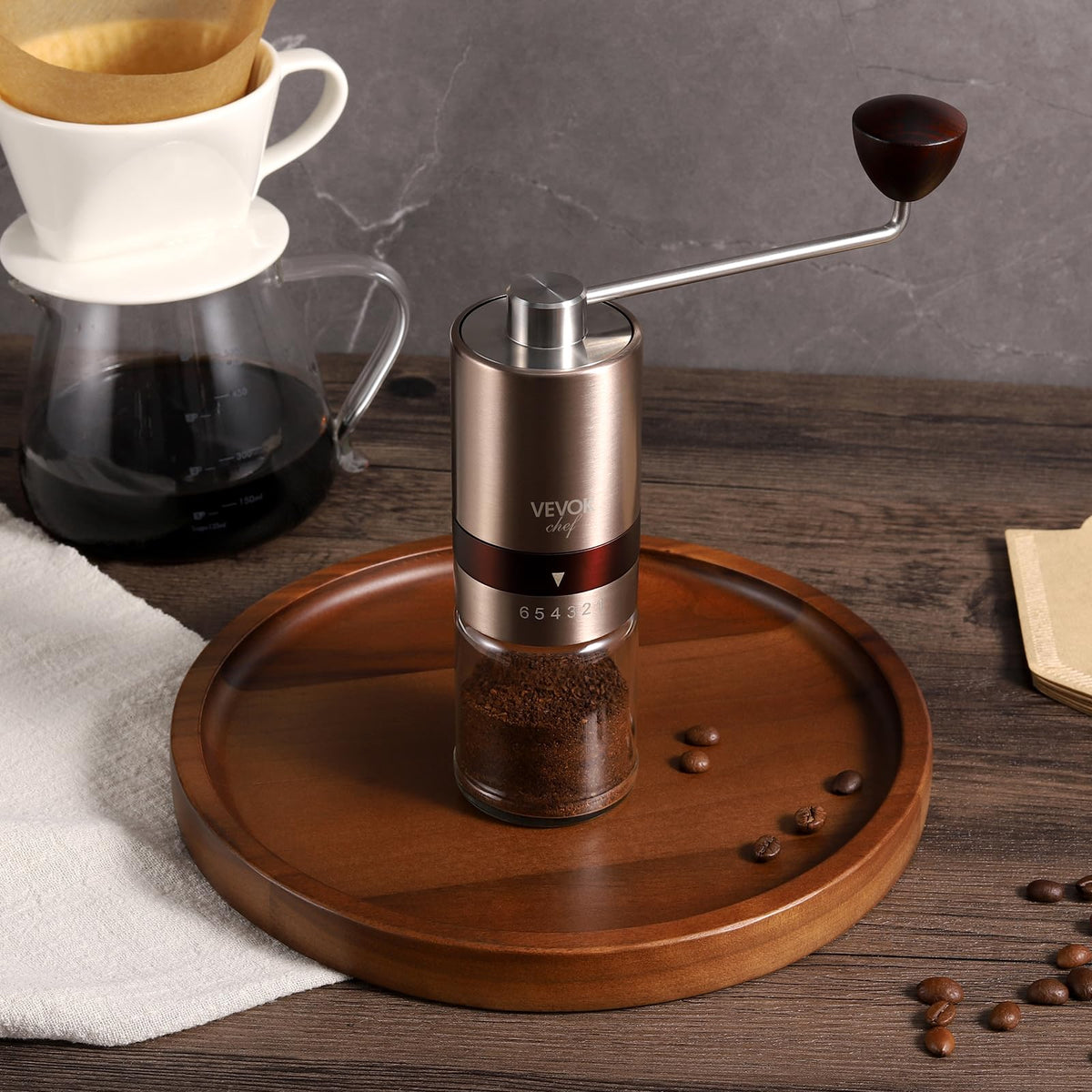 Gold Manual Stainless Steel Burr Coffee Grinder with Portable Bag Y363425