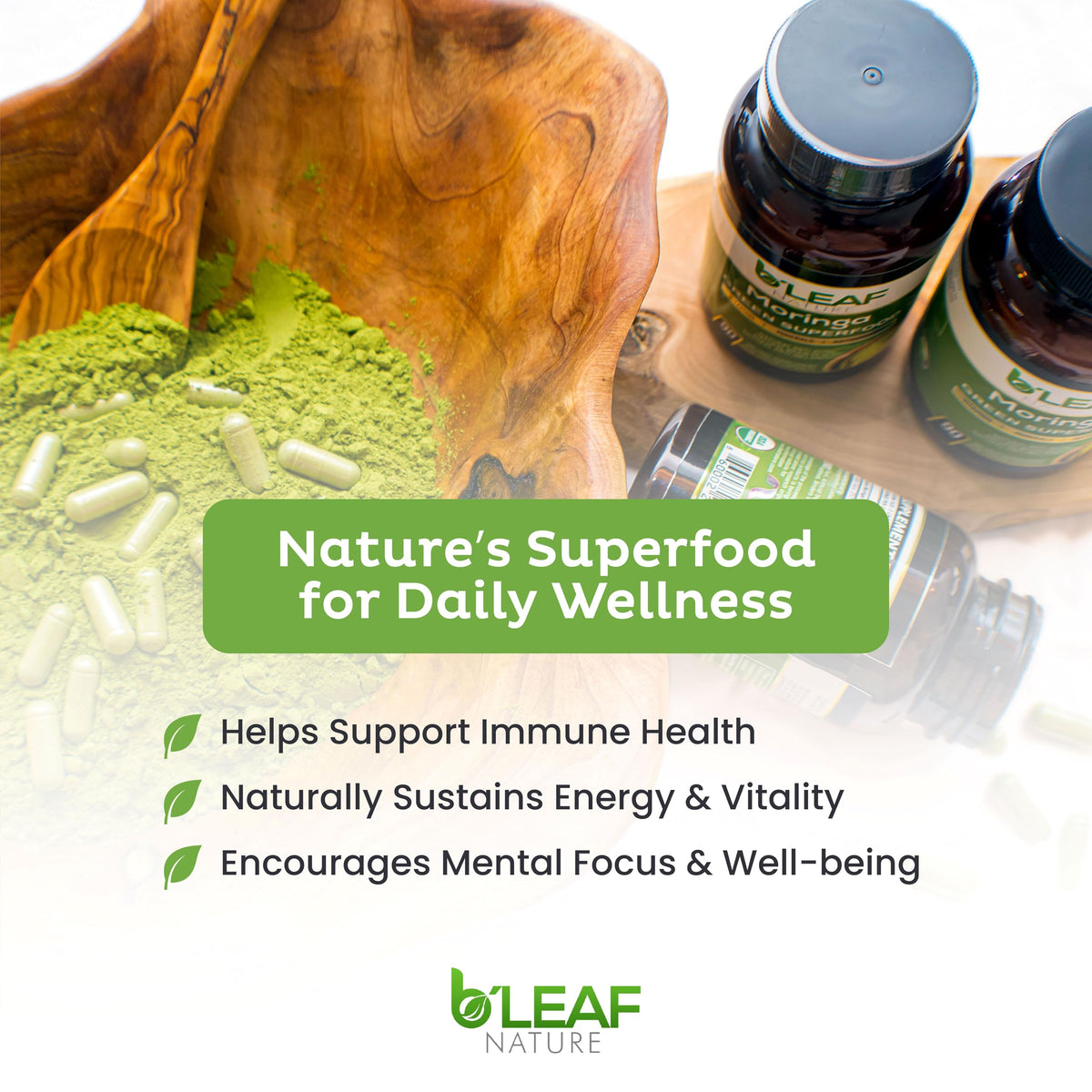 Moringa Leaf Vegan Capsules 1000mg 180 Count E42474