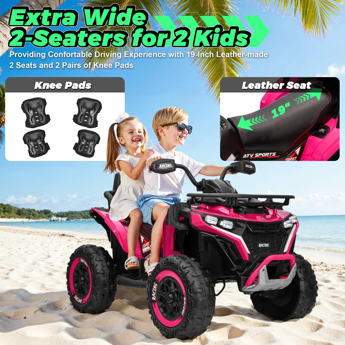 24V Kids ATV Four Wheeler with EVA Tires, 2 Seater, 800W Motors, Remote Control, Pink W606050