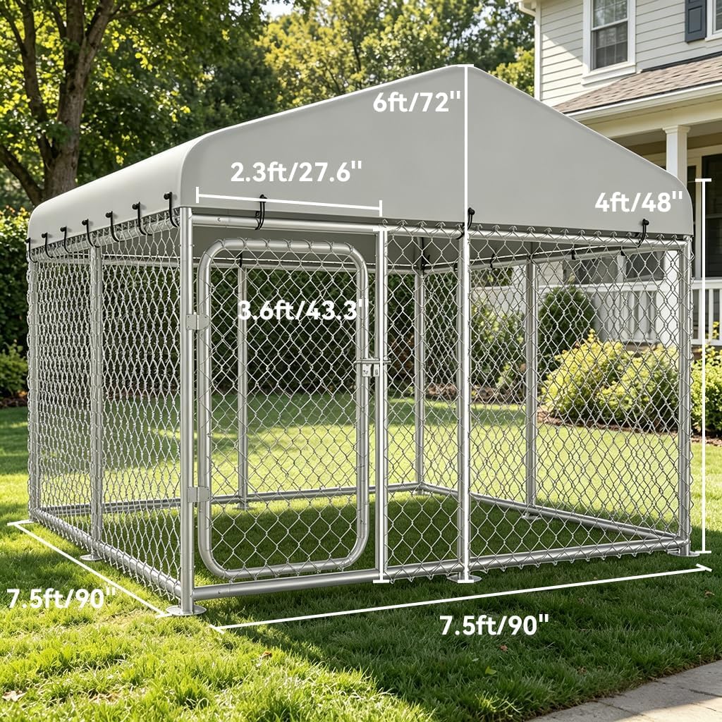 7.5x7.5ft Metal Dog Kennel with Roof P261491