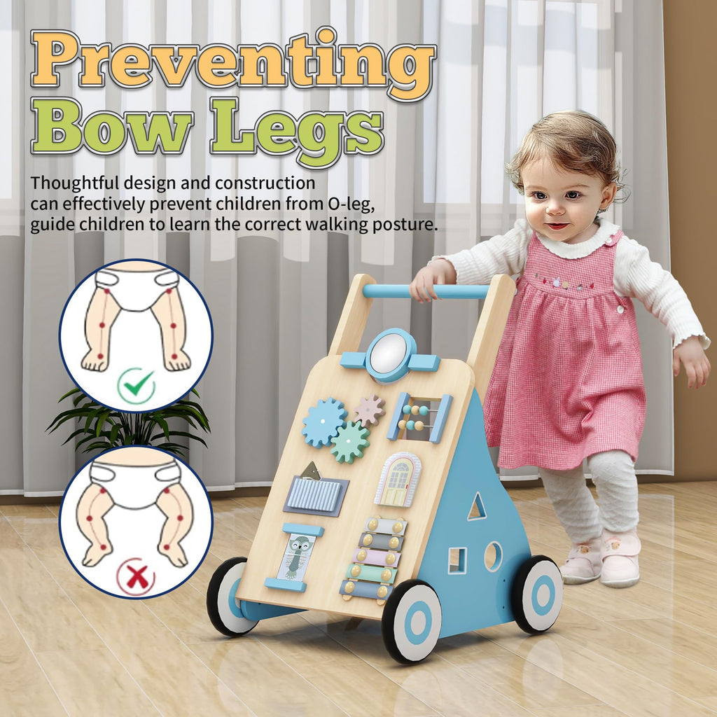 Blue Wooden Baby Walker with Activity Center Q854301