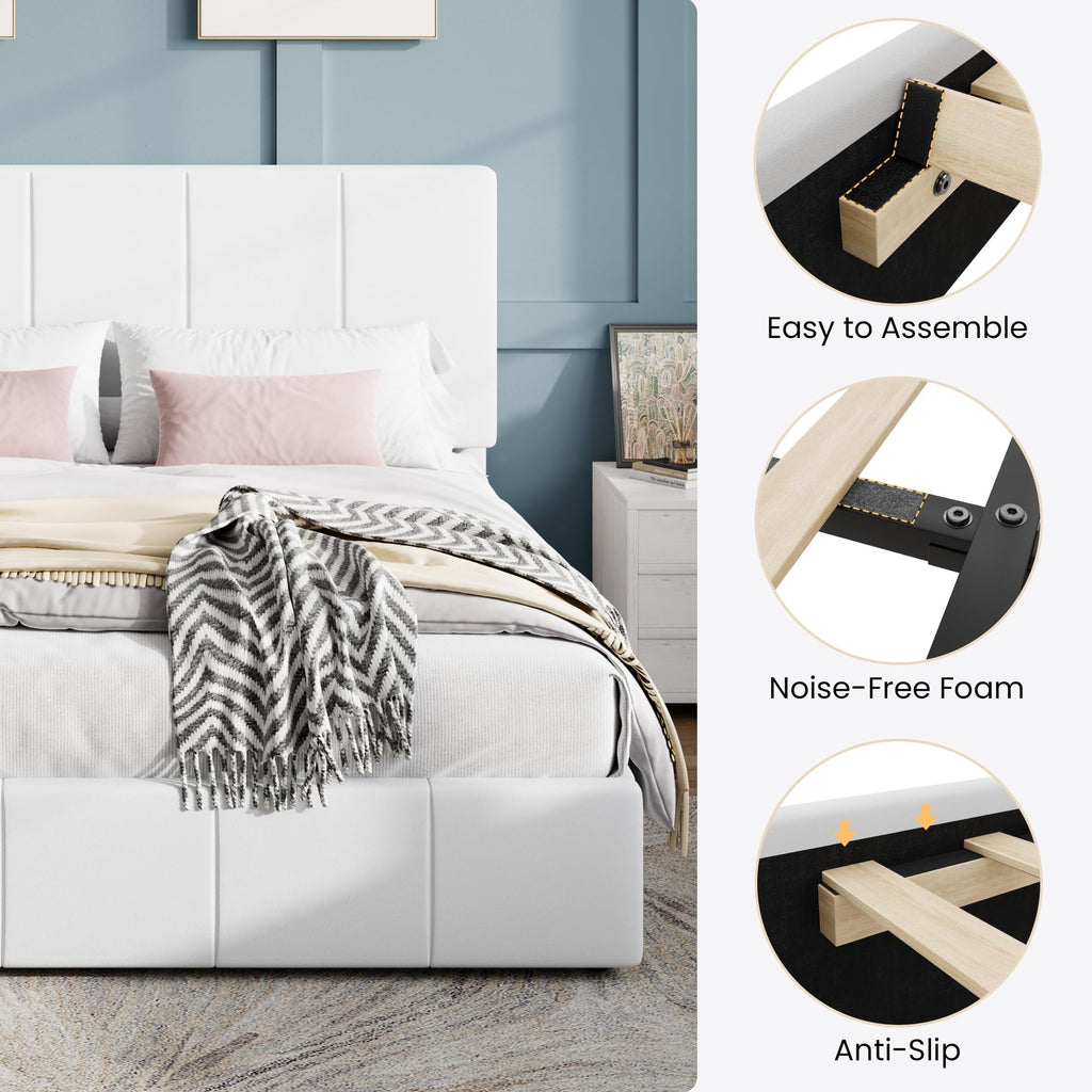 Queen Size White Velvet Upholstered Platform Bed N92701