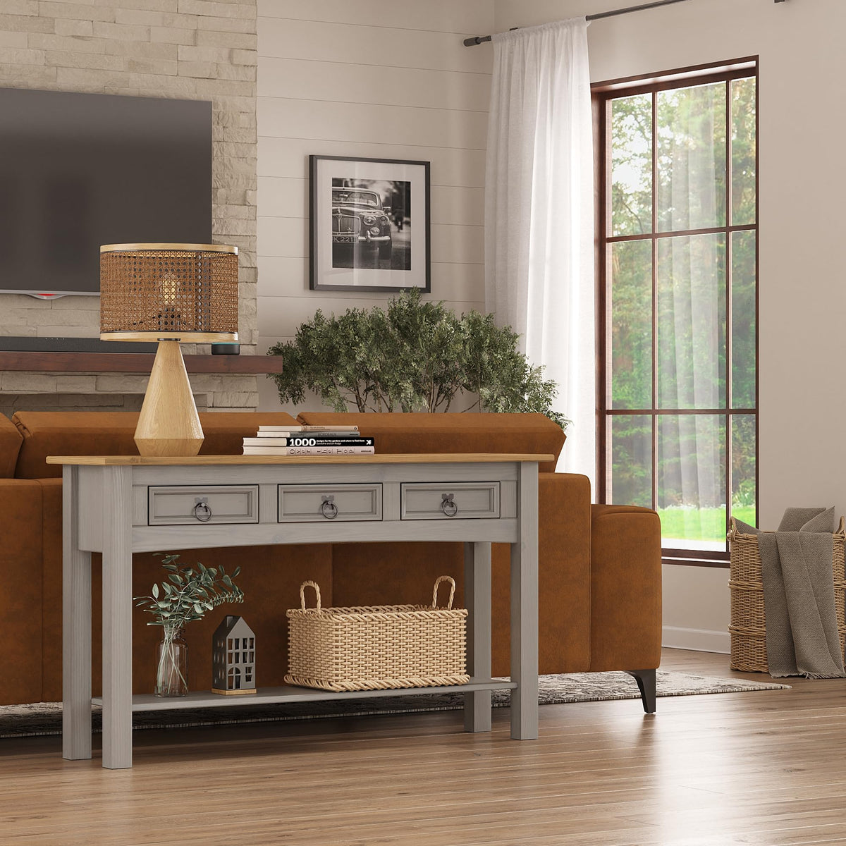 Solid Wood Console Table with 3 Drawers M9715