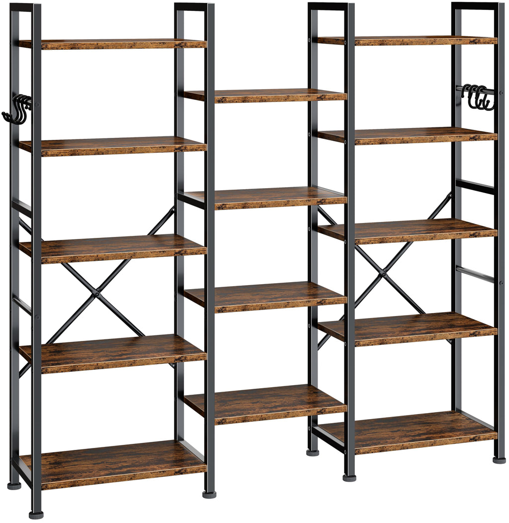 5 Tier Wide Bookshelf with 6 Hooks A836
