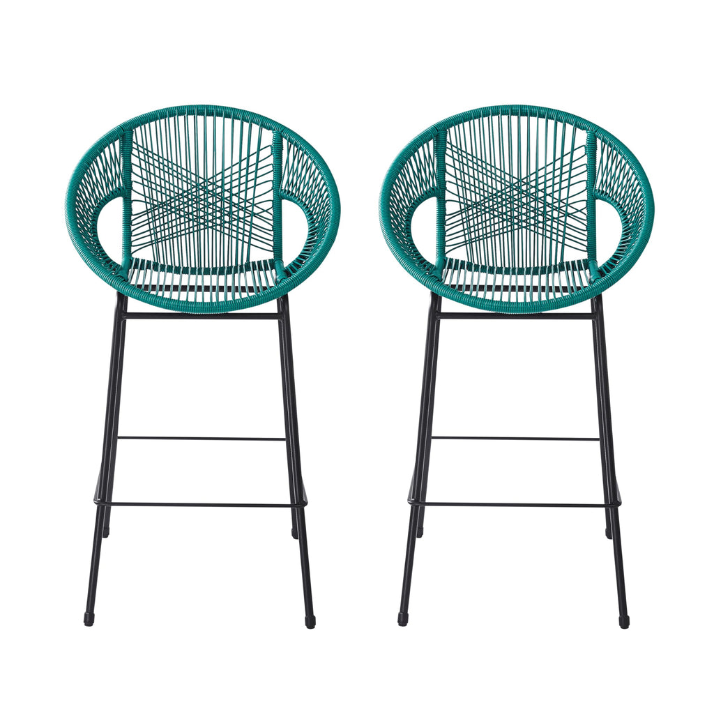 Teal Faux Wicker Outdoor Bar Stool Set of 2 L4496