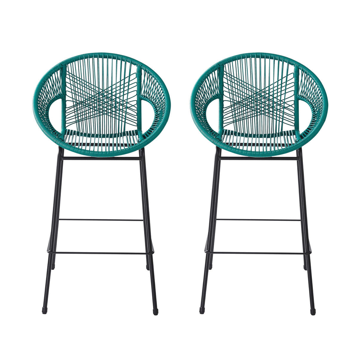 Teal Faux Wicker Outdoor Bar Stool Set of 2 L4496