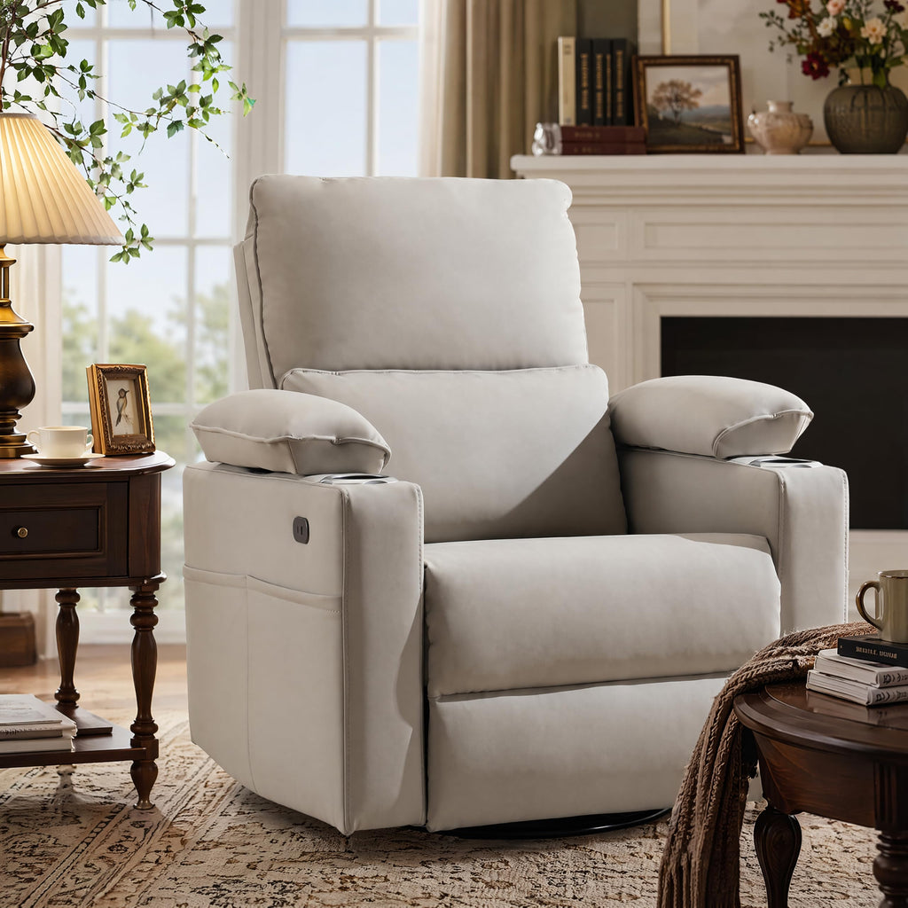 Oversized Power Swivel Rocker Recliner with Heating and Massage, Faux Leather, Grey U421