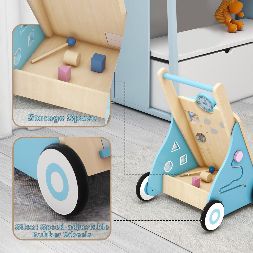 Blue Wooden Baby Walker with Activity Center Q854301