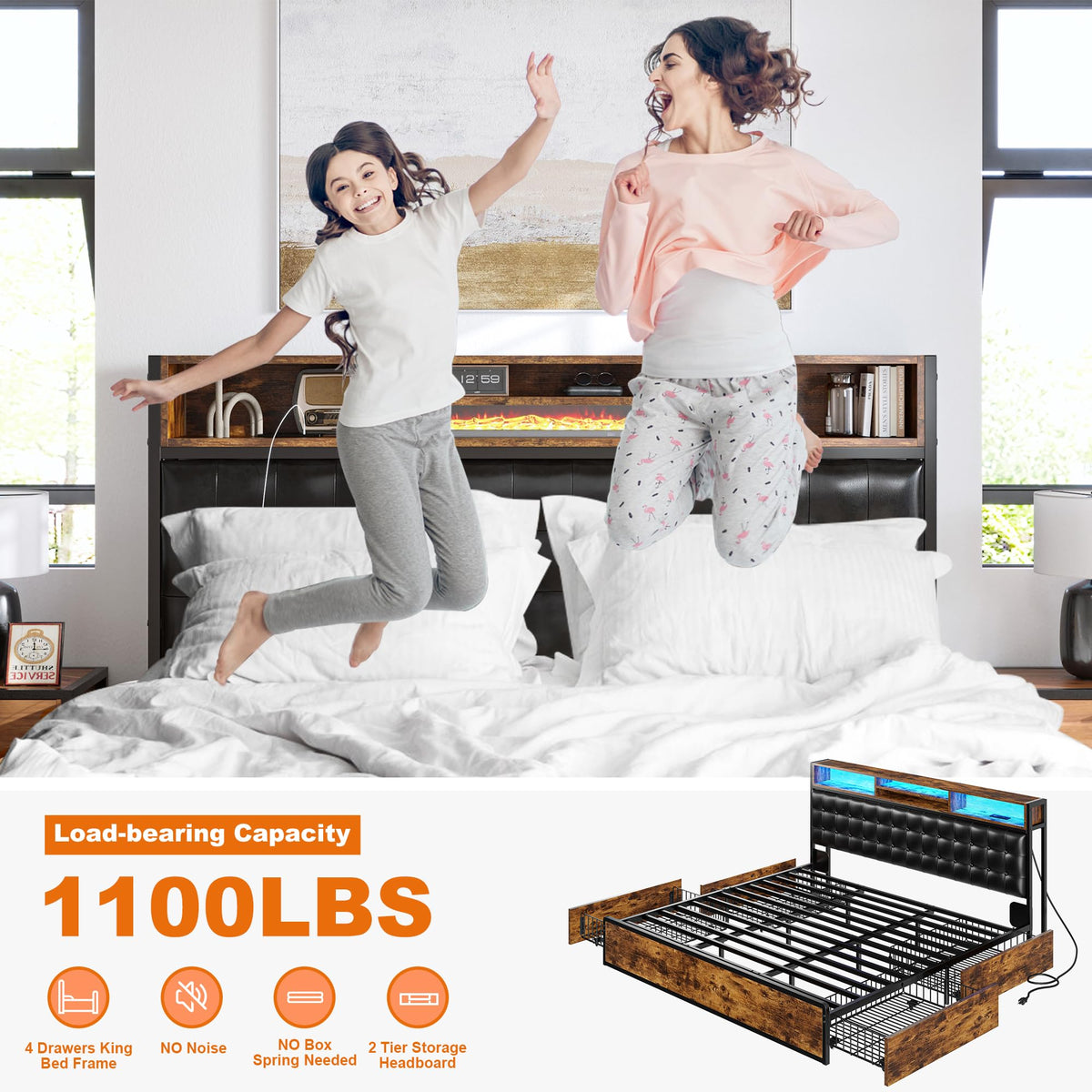 King Bed Frame with 4 Drawers D33302